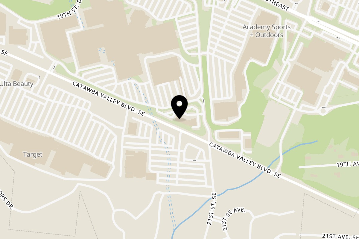 Map showing the location of Wild Wok on 2043 Catawba Valley Blvd SE in Hickory